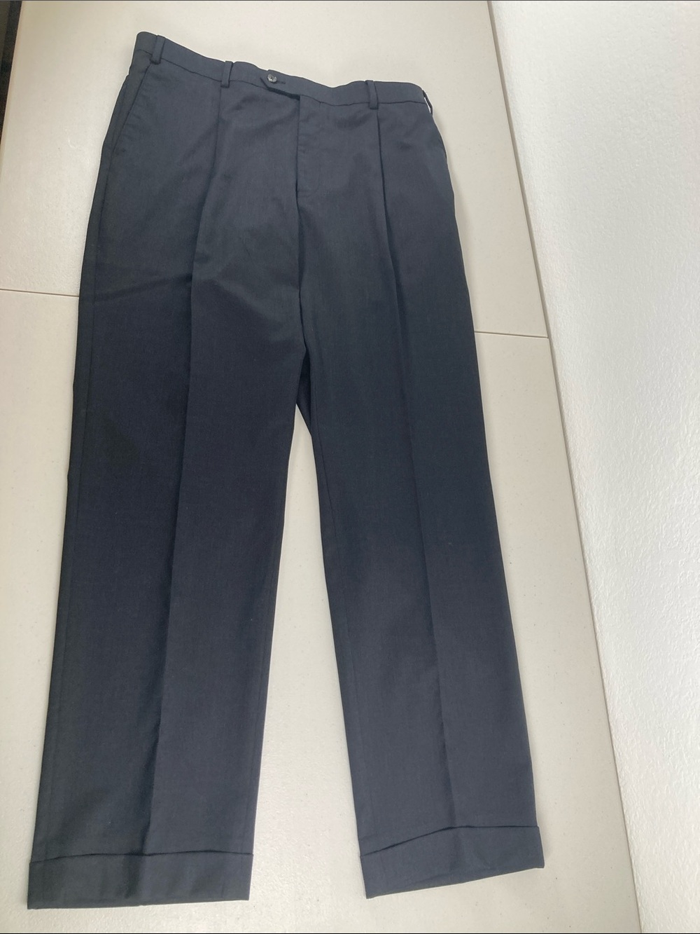 Hart Schaffner Men's Marx Chicago Fit Navy Wool Dress Pants Cuffed 36R